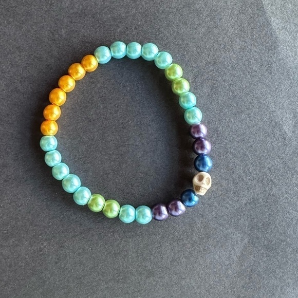 Skull bracelet blue purple green Handmade plastic - Picture 3 of 5